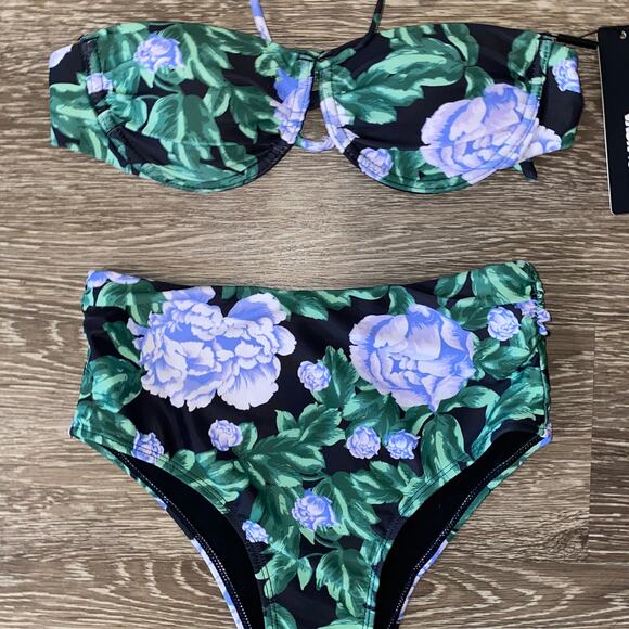 New XS Fashion Nova Retro‎ Floral Tummy Control High Rise Halter Swimsuit Bikini - Picture 6 of 6